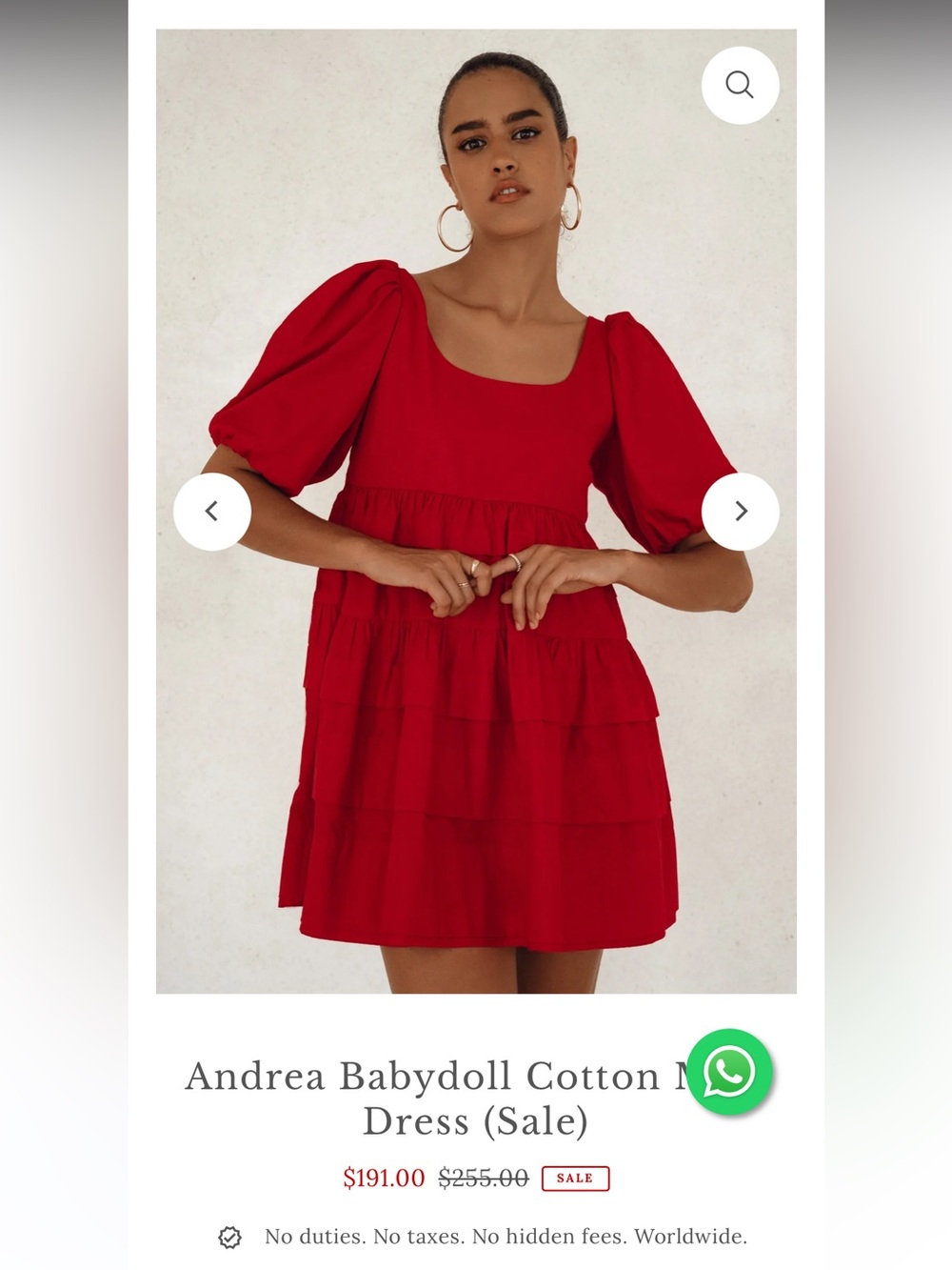 Bali Elf Cotton Red Andrea BabyDoll Mini Dress